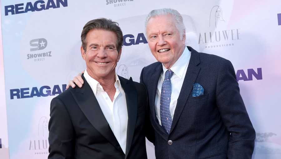 HOLLYWOOD, CALIFORNIA - AUGUST 20: (L-R) Dennis Quaid and Jon Voight attend the Los Angeles Premiere of &quot;Reagan&quot; at TCL Chinese Theatre on August 20, 2024 in Hollywood, California. (Photo by Amy Sussman/Getty Images)