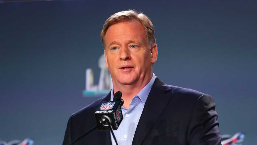 NFL Commissioner Roger Goodell speaks during the Commissioners press conference on January 29, 2020 at the Hilton Downtown in Miami, FL.